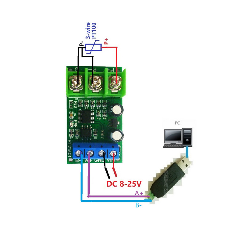 Modbus Rtu temperatūras sensora modulis RS485 PT100 RTD termopāris Celsija Fārenheita plata temperatūras mērīšana
