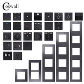 COSWALL L1 sorozat függőleges fekete szálcsiszolt alumínium panel fali kapcsoló EU francia aljzat HDMI-kompatibilis USB TV RJ45 modulok barkácsolás