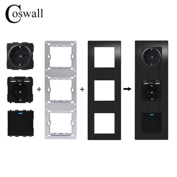 COSWALL L1 Series Вертикален черен полиран алуминиев панел Стенен превключвател EU French Socket HDMI-съвместим USB TV RJ45 Модули Направи си сам