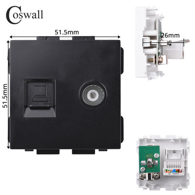 COSWALL L1 sorozat függőleges fekete szálcsiszolt alumínium panel fali kapcsoló EU francia aljzat HDMI-kompatibilis USB TV RJ45 modulok barkácsolás