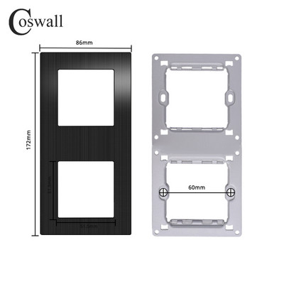 COSWALL L1 sorozat függőleges fekete szálcsiszolt alumínium panel fali kapcsoló EU francia aljzat HDMI-kompatibilis USB TV RJ45 modulok barkácsolás