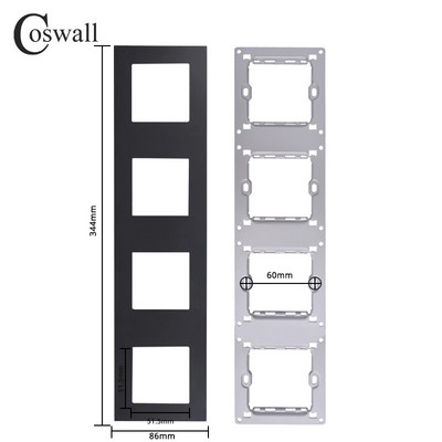 COSWALL L1 sorozat függőleges fekete szálcsiszolt alumínium panel fali kapcsoló EU francia aljzat HDMI-kompatibilis USB TV RJ45 modulok barkácsolás