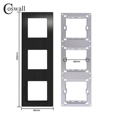 COSWALL L1 sorozat függőleges fekete szálcsiszolt alumínium panel fali kapcsoló EU francia aljzat HDMI-kompatibilis USB TV RJ45 modulok barkácsolás