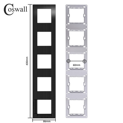 COSWALL L1 sorozat függőleges fekete szálcsiszolt alumínium panel fali kapcsoló EU francia aljzat HDMI-kompatibilis USB TV RJ45 modulok barkácsolás