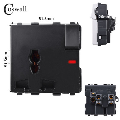 COSWALL L1 sorozat függőleges fekete szálcsiszolt alumínium panel fali kapcsoló EU francia aljzat HDMI-kompatibilis USB TV RJ45 modulok barkácsolás