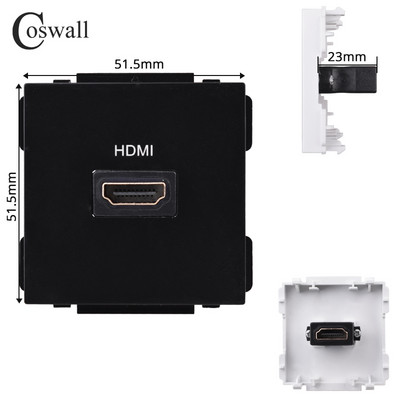 COSWALL L1 sorozat függőleges fekete szálcsiszolt alumínium panel fali kapcsoló EU francia aljzat HDMI-kompatibilis USB TV RJ45 modulok barkácsolás