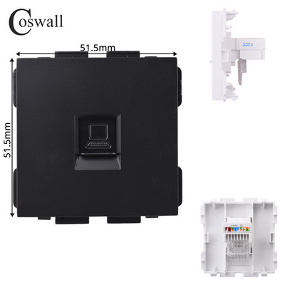 COSWALL L1 sorozat függőleges fekete szálcsiszolt alumínium panel fali kapcsoló EU francia aljzat HDMI-kompatibilis USB TV RJ45 modulok barkácsolás