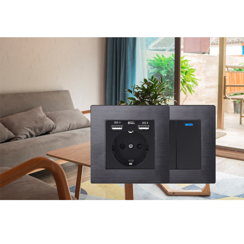 COSWALL L1 sorozat függőleges fekete szálcsiszolt alumínium panel fali kapcsoló EU francia aljzat HDMI-kompatibilis USB TV RJ45 modulok barkácsolás