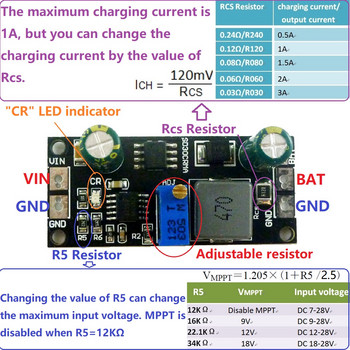 MPPT контролер 1A 3.2V 3.7V 3.8V 7.4V 11.1V 14.8V Модул за зарядно устройство за литиева батерия за 9V 12V 18V слънчеви панели