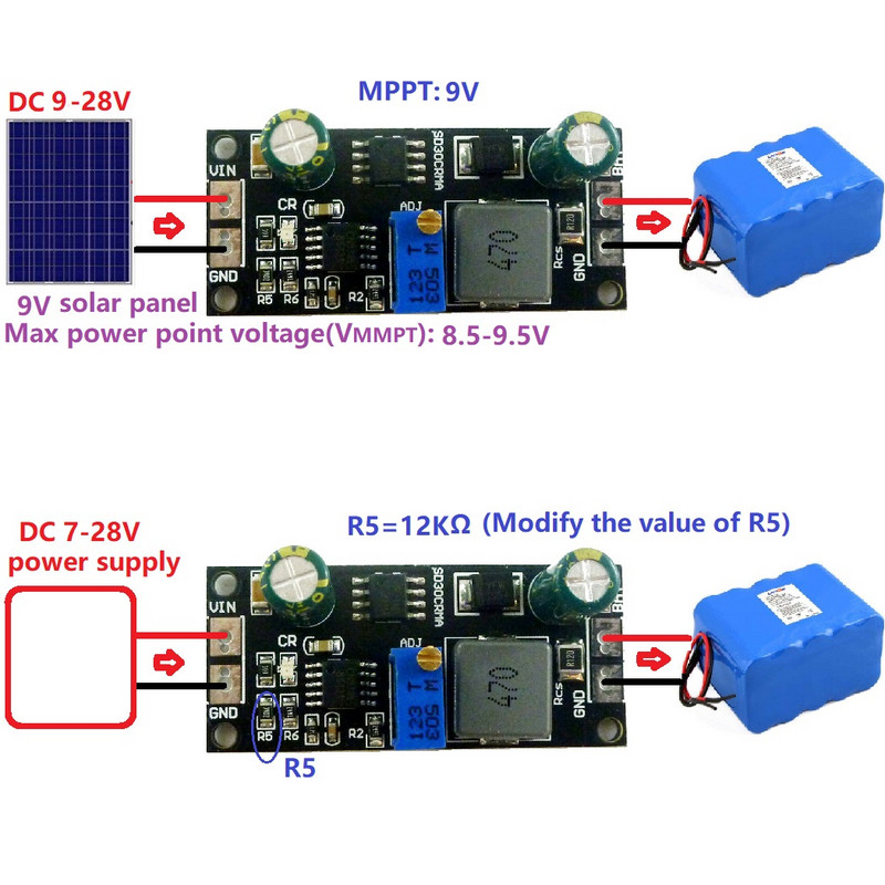 MPPT vezérlő 1A 3.2V 3.7V 3.8V 7.4V 11.1V 14.8V lítium akkumulátortöltő modul 9V 12V 18V napelemekhez