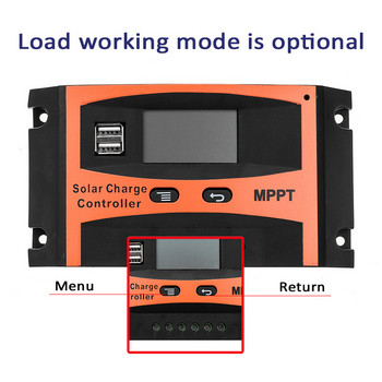 30A 40A 50A 60A MPPT Контролер за слънчево зареждане 12V 24V Автоматичен контролер за соларен панел Батерия Двоен USB контролер LCD дисплей