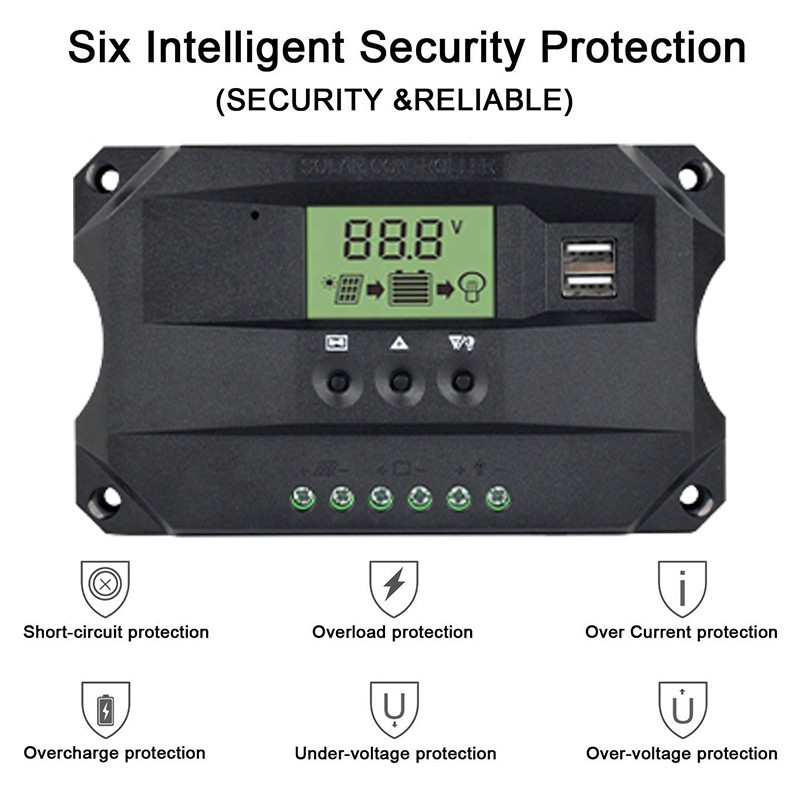 Regulátor solárnych panelov 12V 24V 10A 20A 30A 40A MPPT solárny regulátor nabíjania s dvojitým USB 5V solárnym regulátorom s LCD displejom