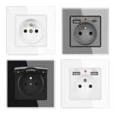 SRAN Prantsuse usb seinakontakt 5V 2.1A, kristallkarastatud klaaspaneel 16A 220V 82*82mm Elektriline pistikupesa Prantsusmaa standard kaanega