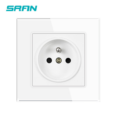 SRAN Prantsuse usb seinakontakt 5V 2.1A, kristallkarastatud klaaspaneel 16A 220V 82*82mm Elektriline pistikupesa Prantsusmaa standard kaanega