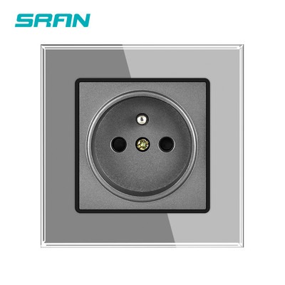 SRAN Prantsuse usb seinakontakt 5V 2.1A, kristallkarastatud klaaspaneel 16A 220V 82*82mm Elektriline pistikupesa Prantsusmaa standard kaanega