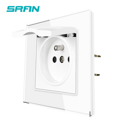 SRAN Prantsuse usb seinakontakt 5V 2.1A, kristallkarastatud klaaspaneel 16A 220V 82*82mm Elektriline pistikupesa Prantsusmaa standard kaanega