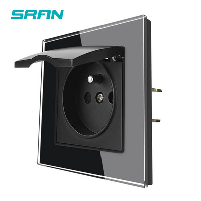 SRAN Prantsuse usb seinakontakt 5V 2.1A, kristallkarastatud klaaspaneel 16A 220V 82*82mm Elektriline pistikupesa Prantsusmaa standard kaanega