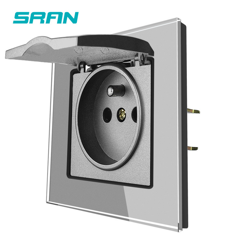 SRAN Prantsuse usb seinakontakt 5V 2.1A, kristallkarastatud klaaspaneel 16A 220V 82*82mm Elektriline pistikupesa Prantsusmaa standard kaanega