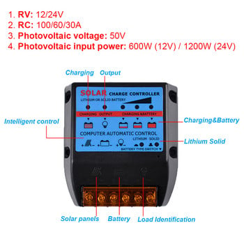 Solar Controller 10-100A 12V Solar Panel Battery Φωτοβολταϊκό Φωτιστικό δρόμου Ελεγκτής Φόρτισης Ρυθμιστής Προστασία βραχυκυκλώματος