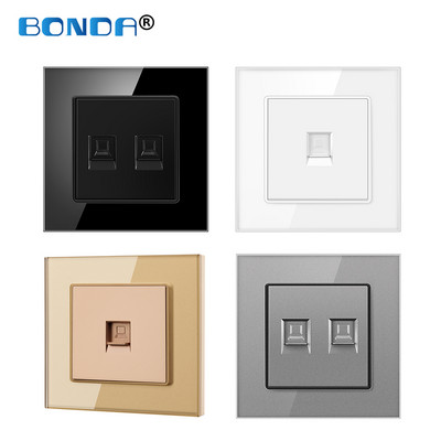 Fali RJ45 Aljzat Internet Eu/UK CAT5 Hálózati Számítógép port Gyenge áramú csatlakozó Otthoni aljzat Rj45 Kristály edzett üveg 86mm*86mm
