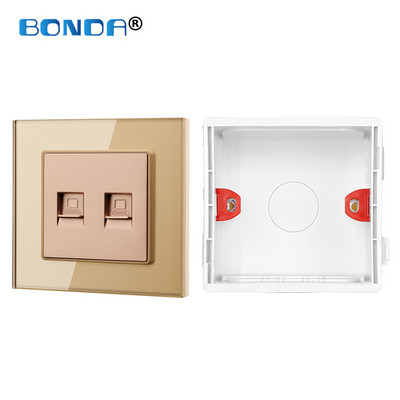 Priză RJ45 de perete Internet Eu/UK CAT5 Rețea Port pentru computer Mufă curent slabă Priză de acasă Rj45 Cristal Sticlă securizată 86mm*86mm