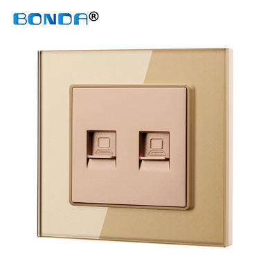 Priză RJ45 de perete Internet Eu/UK CAT5 Rețea Port pentru computer Mufă curent slabă Priză de acasă Rj45 Cristal Sticlă securizată 86mm*86mm