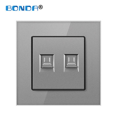 Priză RJ45 de perete Internet Eu/UK CAT5 Rețea Port pentru computer Mufă curent slabă Priză de acasă Rj45 Cristal Sticlă securizată 86mm*86mm