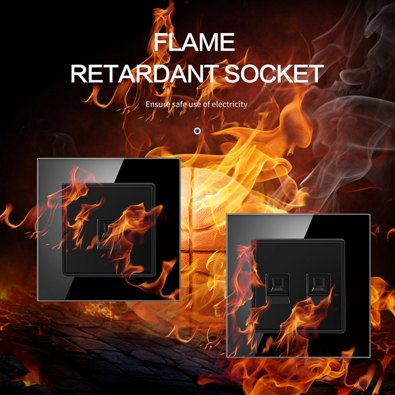 Priză RJ45 de perete Internet Eu/UK CAT5 Rețea Port pentru computer Mufă curent slabă Priză de acasă Rj45 Cristal Sticlă securizată 86mm*86mm