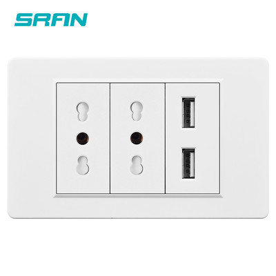SRAN Italy Tšiili Usb seinakontakt 16A 110V-250V PC Leegiaeglustava materjali paneel Elektripistikud 118mm*72mm, logo puudub