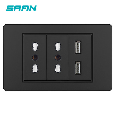 SRAN Italy Tšiili Usb seinakontakt 16A 110V-250V PC Leegiaeglustava materjali paneel Elektripistikud 118mm*72mm, logo puudub