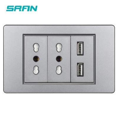SRAN Italy Tšiili Usb seinakontakt 16A 110V-250V PC Leegiaeglustava materjali paneel Elektripistikud 118mm*72mm, logo puudub