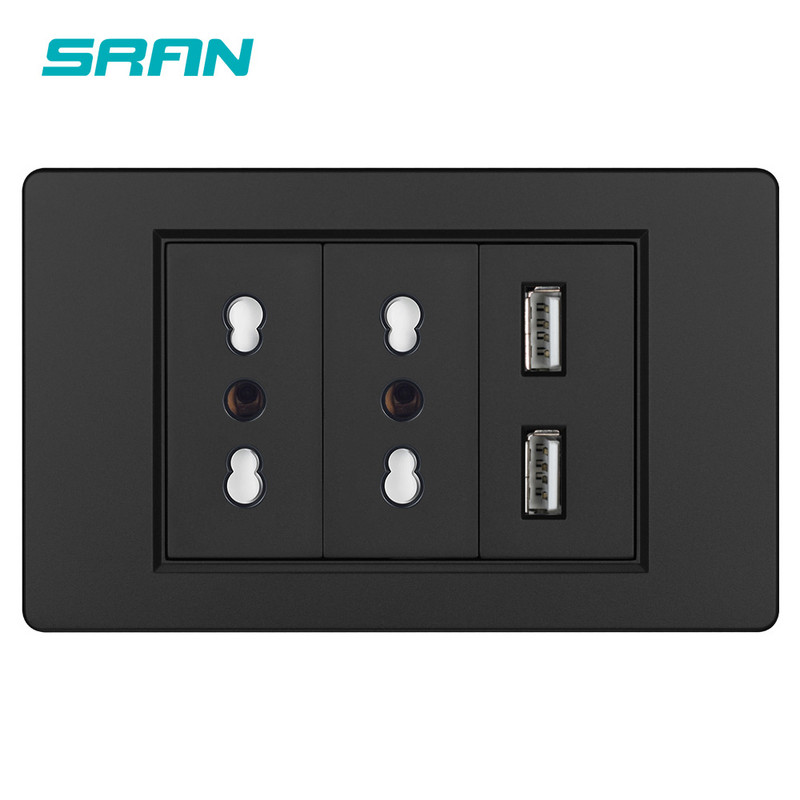 SRAN Italy Tšiili Usb seinakontakt 16A 110V-250V PC Leegiaeglustava materjali paneel Elektripistikud 118mm*72mm, logo puudub