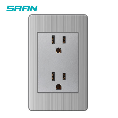 SRAN 15A Priză Usb C standard american Panou din oțel inoxidabil 118*72mm Priză SUA/Thailanda Întrerupător 2 căi Negru/Gri