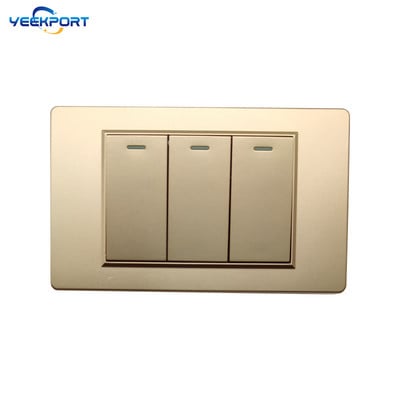 Panou ignifug pentru uz casnic, standard german, din UE, 118 mm, PC auriu, 16A, priză de alimentare cu 2 găuri, cu combinație de comutatoare