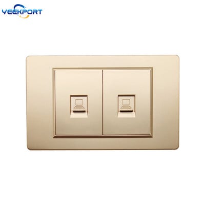 Panou ignifug pentru uz casnic, standard german, din UE, 118 mm, PC auriu, 16A, priză de alimentare cu 2 găuri, cu combinație de comutatoare