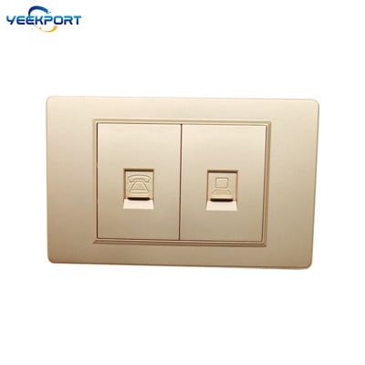 Panou ignifug pentru uz casnic, standard german, din UE, 118 mm, PC auriu, 16A, priză de alimentare cu 2 găuri, cu combinație de comutatoare