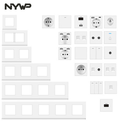 Nywp sienas modulis diy Eiropas standarta PC baltā paneļa strāvas kontaktligzdas slēdža pogas funkciju bezmaksas kombinācija