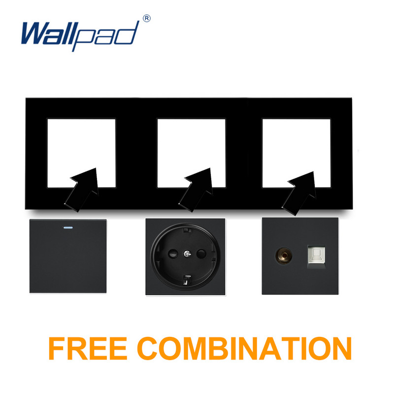 DIY UE UK Priză de perete Comutator cu buton Priză electrică Neagră Tasta funcțională Doar gratuit DIY 55*55mm Seria S6 Wallpad