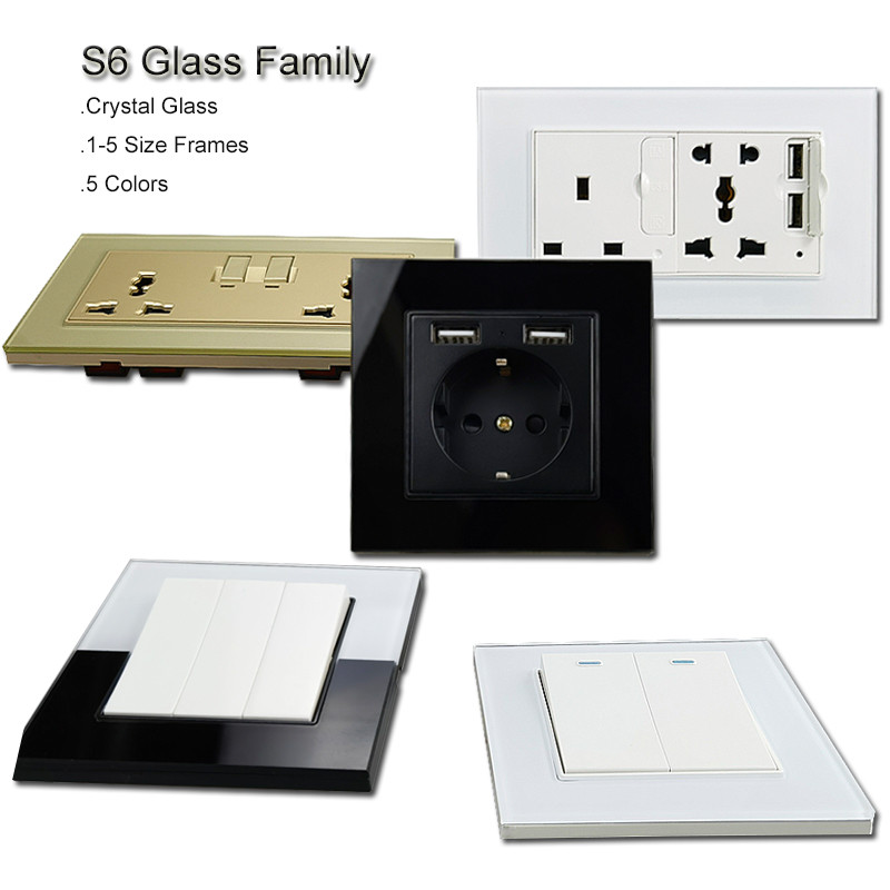 DIY UE UK Priză de perete Comutator cu buton Priză electrică Neagră Tasta funcțională Doar gratuit DIY 55*55mm Seria S6 Wallpad