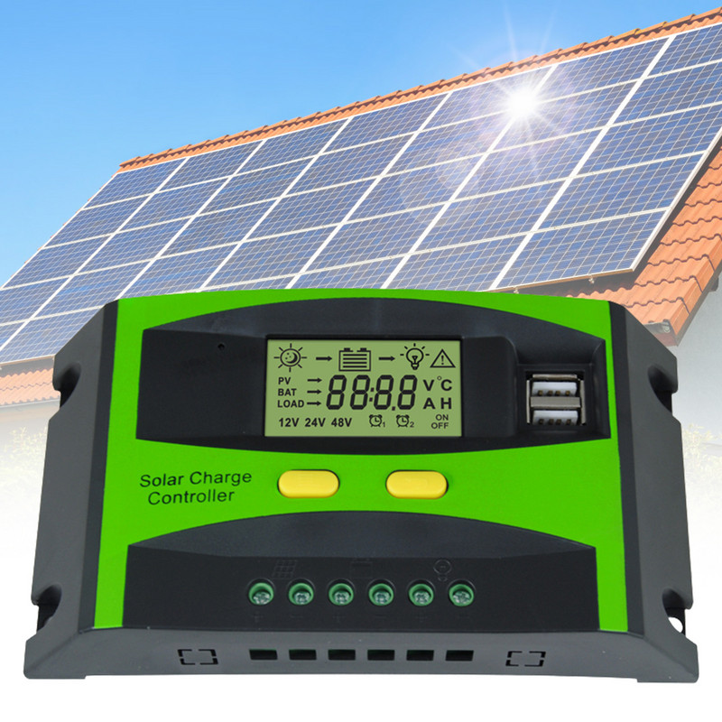 Regulator de încărcare solar 20A 30A Regulator inteligent multifuncțional cu port USB dublu și afișaj LCD PWM Controler 12V/24V