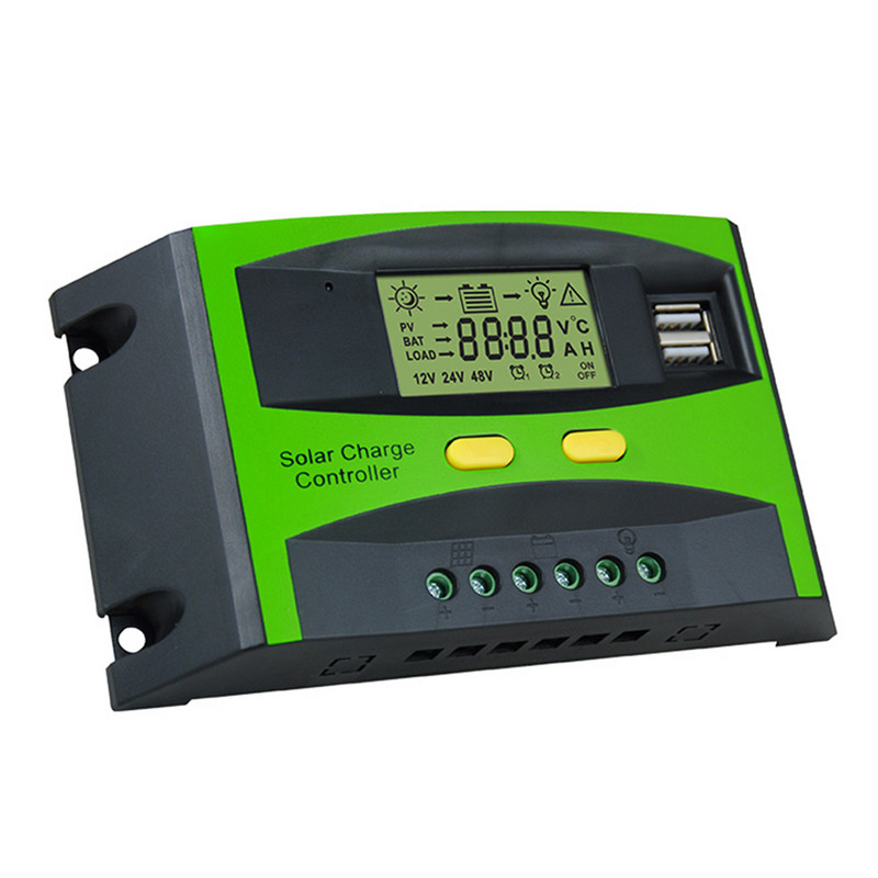 Regulator de încărcare solar 20A 30A Regulator inteligent multifuncțional cu port USB dublu și afișaj LCD PWM Controler 12V/24V