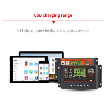 10A 20A 30A PWM Solar Charge Controller 12V 24V Regulator with LCD Dual USB Charging Solar Panel Control Charge Battery