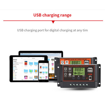 10A 20A 30A PWM соларен контролер за зареждане 12V 24V регулатор с LCD дисплей Двойно USB зареждане Соларен панел Контрол на зареждането на батерията