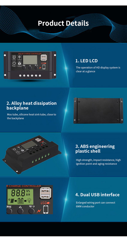 10A 20A 30A PWM solárny regulátor nabíjania 12V 24V regulátor s LCD displejom duálne nabíjanie cez USB solárny panel ovládanie nabíjania batérie