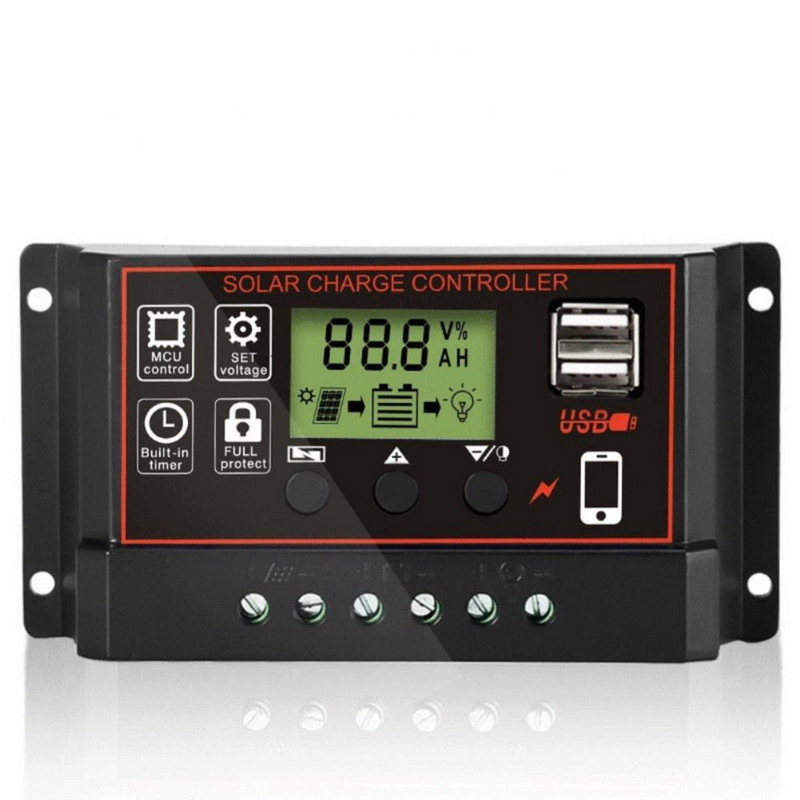 10A 20A 30A PWM solárny regulátor nabíjania 12V 24V regulátor s LCD displejom duálne nabíjanie cez USB solárny panel ovládanie nabíjania batérie