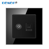 Internets Tel Outlet Siena Mājas ligzda RJ45/RJ11/TV Eu Standarta rūdīta stikla panelis Vājas strāvas signāla savienojums Bērnu aizsarglīdzeklis