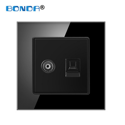 Internets Tel Outlet Siena Mājas ligzda RJ45/RJ11/TV Eu Standarta rūdīta stikla panelis Vājas strāvas signāla savienojums Bērnu aizsarglīdzeklis