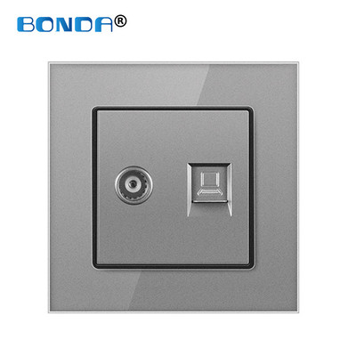 Internets Tel Outlet Siena Mājas ligzda RJ45/RJ11/TV Eu Standarta rūdīta stikla panelis Vājas strāvas signāla savienojums Bērnu aizsarglīdzeklis