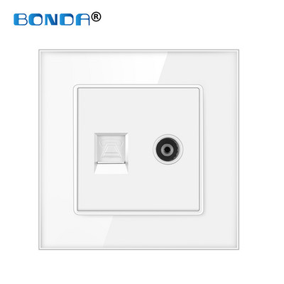 Internets Tel Outlet Siena Mājas ligzda RJ45/RJ11/TV Eu Standarta rūdīta stikla panelis Vājas strāvas signāla savienojums Bērnu aizsarglīdzeklis