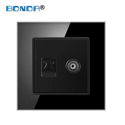 Internets Tel Outlet Siena Mājas ligzda RJ45/RJ11/TV Eu Standarta rūdīta stikla panelis Vājas strāvas signāla savienojums Bērnu aizsarglīdzeklis